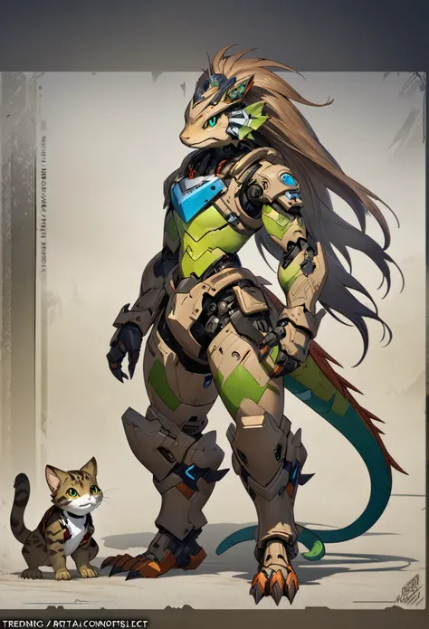 anime character with a cat like body and a helmet, trending on artstation pixiv, ( ( character concept art ) ), anthro gecko, male robotic anthro dragon, anthro cat, high quality digital concept art, professional concept art, detailed fanart, pixiv contest...