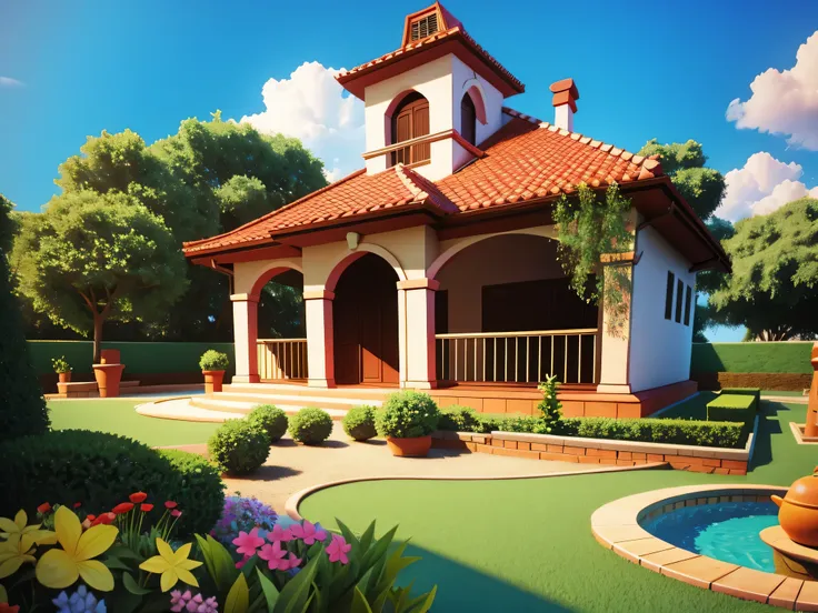 paisagem jardim 3d cartoon