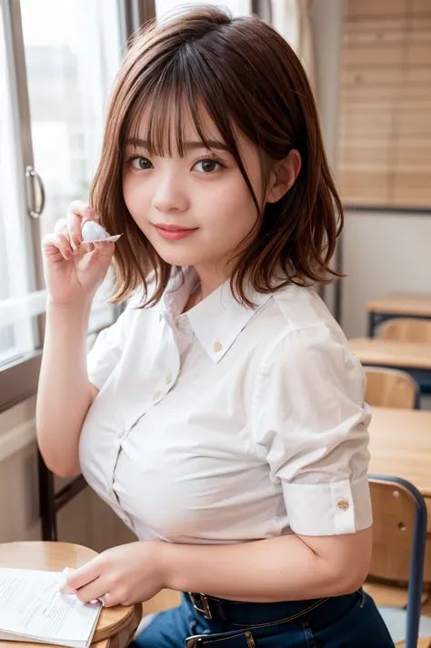 ((Flying debris)), ((highest quality)), (Very detailed), ((cute)), Trembling, ((sexy)), (erotic), ((Very detailed)), 4K, (8k), highest quality, (beautiful), Genuineistic, Genuine, Dynamic Angle, Japanese-style room, girl, , alone, She has a big face , 2 bu...