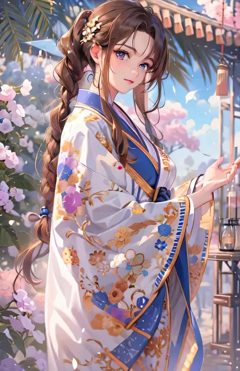 ((highest quality)), ((masterpiece)), (Get used to it), masterpiece、highest quality、High resolution、High-quality images、8k, 1 female、Skin Radiance、Texture of skin and clothing、Expression of fine eyes、Shiny light light brown hair,Girl with long braided hair...