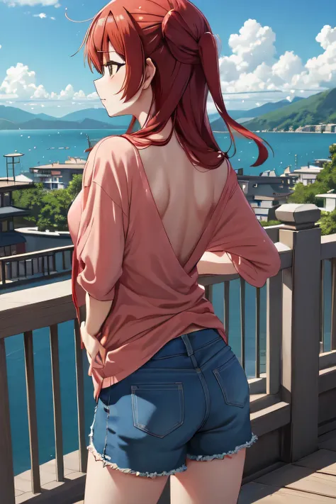 kita ikuyo using a casual clothes,kita seeing a great view , back view angle,