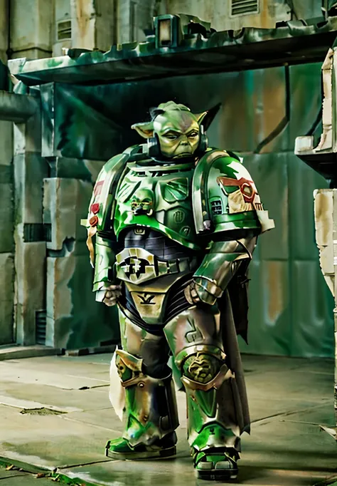 baby yoda in a  Crusader outfit 