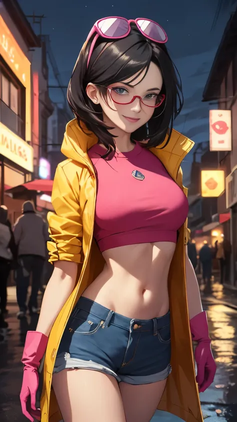 (highly quality, masterpiece, detailed), night city detailed scenario, night city detailed background, solo, jubilee, black hair...