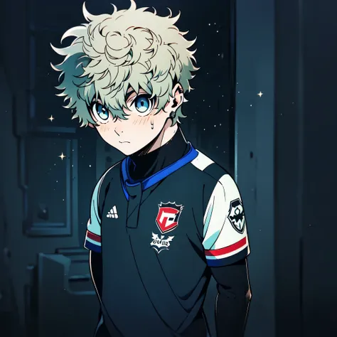 (anime boy masculino,alone),( uniforme de futebol!!) , white hair