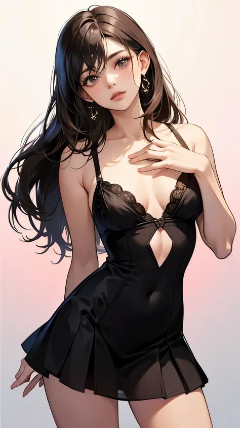 (chaili, Put your hands behind your back:1.4), (Put your hands behind your back), (masterpiece, best quality) 1.5, 1 Girl, Solitary, (Sexy, Beautiful woman, perfect face, Perfect eyes), tifa lockhart, pink lingerie, (reddish brown eyes, Black Hair, Long ha...