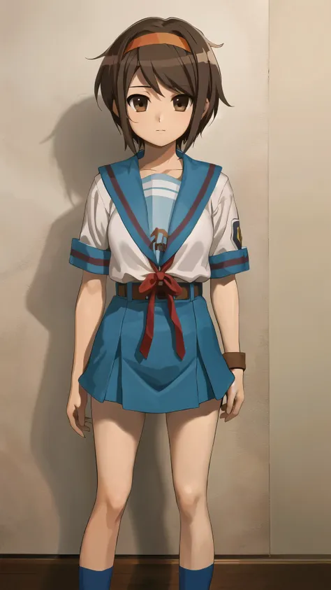 masterpiece, best quality, height, 1 girl, suzumiya haruhi, alone, high income , blue sailor collar,  sailor collar, blue skirt,...