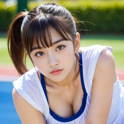 Best-quality, Masterpiece, Ultra-High-Resolution, (Photorealistic:1.4), Raw-Photo, 1girl, the most famous Japanese idol, playing tennis, extremely cute face, extremely cute big-eyes, extremely cute hairstyle, extremely cute eyelashes, extremely cute lips, ...