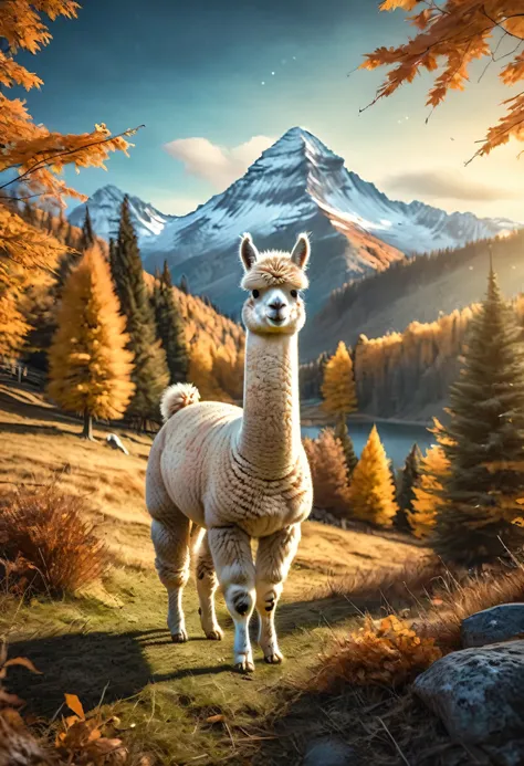 overall shot:1.4, (masterpiece:1.5),(best quality:1.6), (ultra-high resolution:1.4),((a furry, cute, epically beautiful alpaca:1...