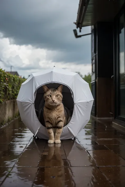 3D Cat Sheltering from Rain