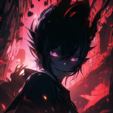 um personagem de anime preto e vermelho com olhos brilhantes, epic anime style, epic anime art, papel de parede de anime 4k, papel de parede de anime 4k, demon slayer artstyle, epic anime fantasy, epic anime, demon slayer, unlimited blade works, papel de p...