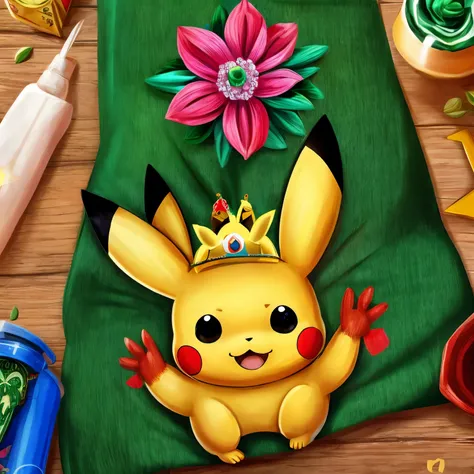 Pikachu rezando de rodillas con las manos entrelazadas, virgen de Guadalupe en la esquina superior derecha brillando