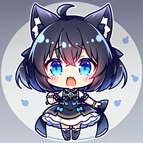 With a girl、Little、((highest quality, expensive_solve, clear_image)),(Black Hair), (Black cat ears), (Ahoge), (Ridiculously short hair), (Wavy Hair), (blue eyes),Crying face、very cute、Medium chest、