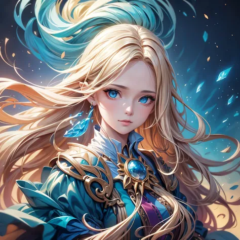 Close-up of a woman with long blond hair holding a mobile phone, Inspired by Magaly Villeneuve (Magali Villeneuve), fantasy art portrait, fantasy portrait art, detailed matte fantasy portrait, alice x. open, fantasy portrait, epic fantasy art portrait, bea...