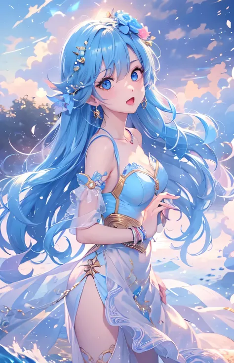 ((highest quality)), ((masterpiece)), (Get used to it), Perfect Face , Adult female , Ariel ,  Long and beautiful blue hair , Beautiful blue eyes , in the beautiful sea ,