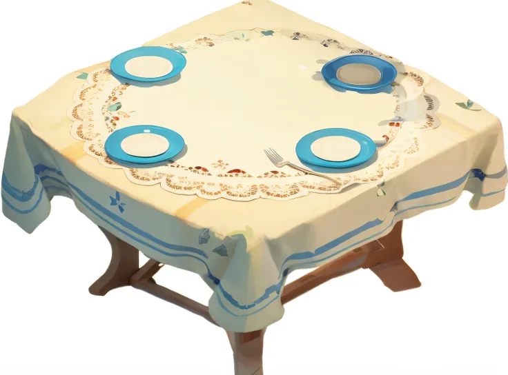 A dining table，Cover with a tablecloth，European and American cartoon style，Pixar style