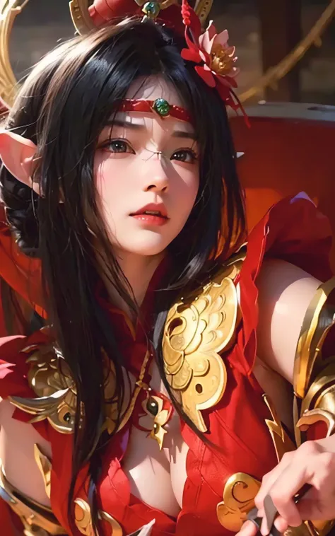 a woman in a red outfit holding a sword and a sword, ruan jia and artgerm, inspired by Pu Hua, xianxia hero, inspired by Du Qiong, xianxia fantasy, chinese fantasy, a beautiful fantasy empress, inspired by Li Mei-shu, 2. 5 d cgi anime fantasy artwork, insp...