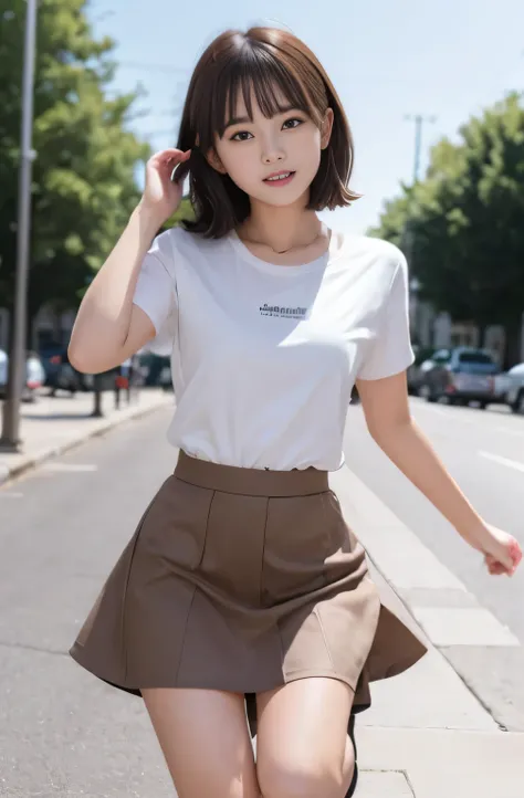 Tabletop, highest quality, (Outdoor、Schoolyard)、One Girl, (beautiful girl:1.3), (16 years old:1.2), Exceptional clarity, (Symmetrical eyes:1.3), ((Browsing Caution)), (Jump, , put out naked, Cute Skirt, put out naked:1.3), ((Jump:1.6))、Beautiful breasts, B...