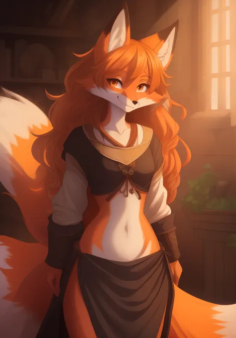 best quality, super detailed illustration, warm colors, ideal lighting, perfect detail, (fox girl:1.4), high, majestic, fluffy f...