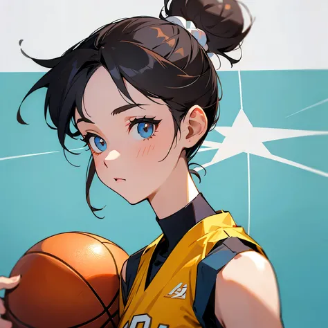 girl boyish that plays basketball with bun ponytail hairstyle 