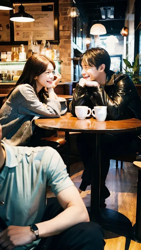 Couple talking in a cafe