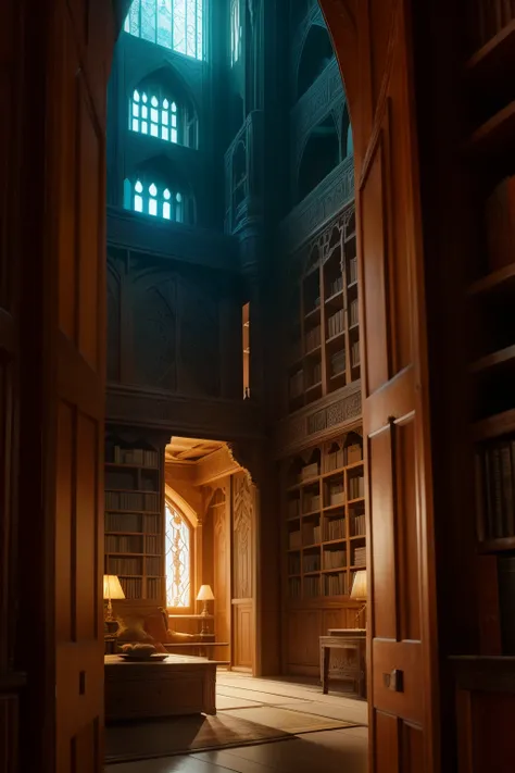 Inside, the enchanted sanctum hummed with magic beneath its intricately carved, aged wooden shelves. Groaning under the weight of ancient tomes, these timeworn pages held more than just the faintest traces of history. Whispers of fantastical journeys echoe...