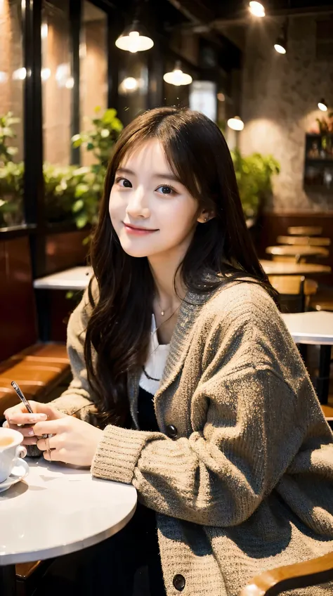 (Raw photo, highest quality), (K, highest quality, masterpiece: 1.2), Super detailed, super resolution, a beautiful girl, having a date at a cafe