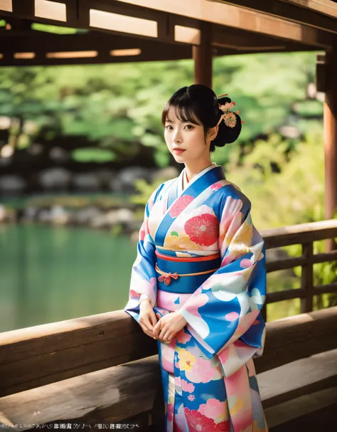 ((Beautiful Young Japanese Woman )), (( Traditional kimono outfit)), High-class Lady,( Meiji Fashion Style),(( Vintage Color Photo)), ( Fuji-san on Background), ((Good weather and Bright clear sky above)), Soft shadows Super-Resolution, Megapixel, ProPhoto...