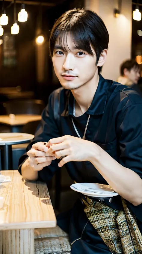 (Raw photo, highest quality), (K, highest quality, masterpiece: 1.2), Super detailed, super resolution, a Japanese man,  at a cafe