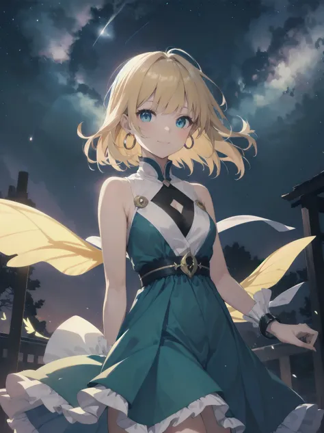 Masterpiece, Top Quality, High Resolution, Super Dimensional Face, Cute Eyes, Very Beautiful Girl in Long Blue Dress Anime Character, One Beautiful Girl, Long Dress, Solo, Blue Dress, (Bob-cut Hair:1.1), Amber Eyes, Gazing, Blonde Hair, ((Hair Fluttering i...