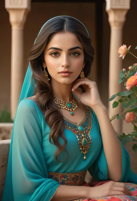 (best quality,4k,8k,highres,masterpiece:1.2),ultra-detailed,(realistic,photorealistic,photo-realistic:1.37),19th century,portraits,color palette: warm tones,soft lighting,saudi arabia,teenager,beautiful girl,detailed eyes,detailed lips,long eyelashes,rosy ...