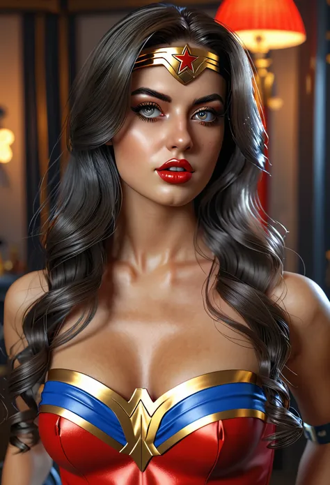 (best quality,4k,ultra-realistic:1.2),ultra-detailed,(photorealistic:1.37) sexy beautiful izabela ion dressed as wonder woman , ...