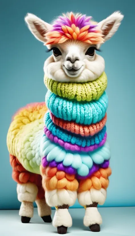 an alpaca，cute colorful alpaca，whole body，fashion，make up，cartoon，