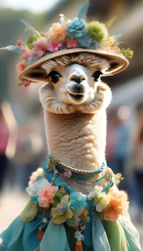 in style of avant-garde , portrait，（cute alpaca fashion show）， alpaca personified，whole body，fashion trends for summer 2024，flor...