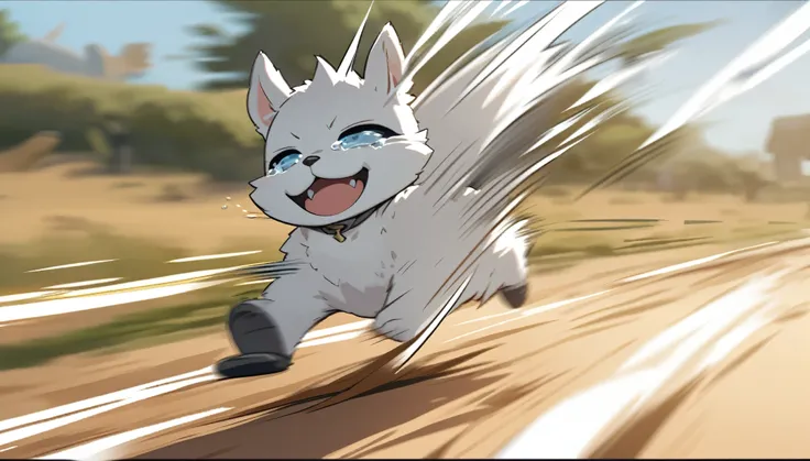 super deformed, furry, funny, masterpiece, cute alpaca running away crying, wind, wind-effect, motion-blur, action-lines, speed-lines