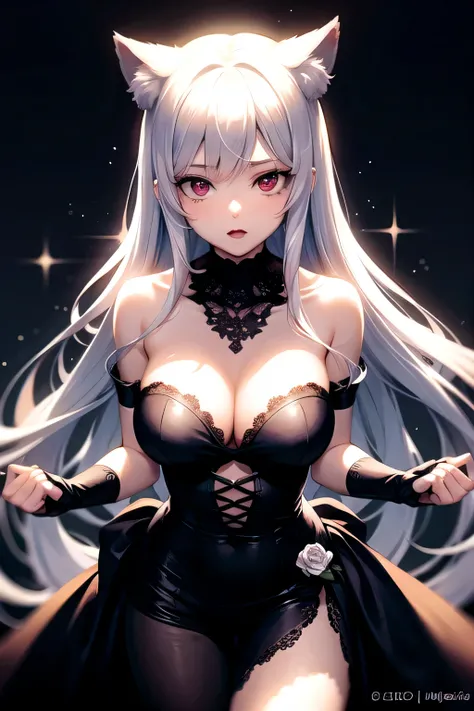 Anime Vampire Princess, long white hair, Gothic style, roses in hair, thick black eyelashes, White glowing iris, light blue dress, digital figure, Comic book style, gothic renaissance, Perfect Anatomy, Centered, Approaching perfection, dynamic, Very detail...