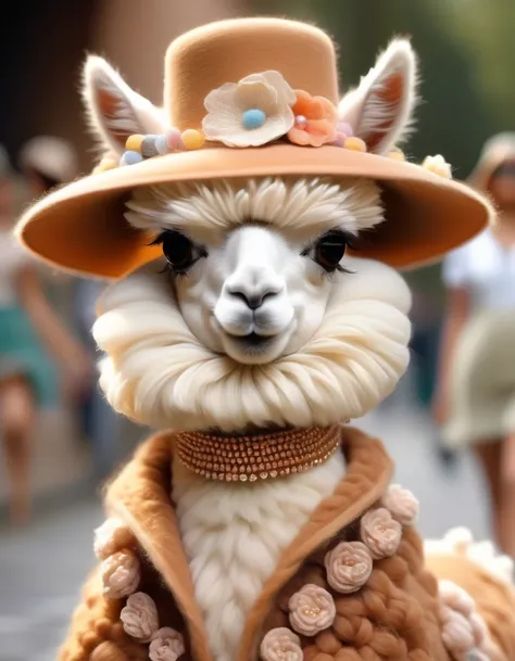 dot art , portrait，（cute alpaca fashion show）， alpaca is anthropomorphized with makeup，whole body，fashion trends for summer 2024...