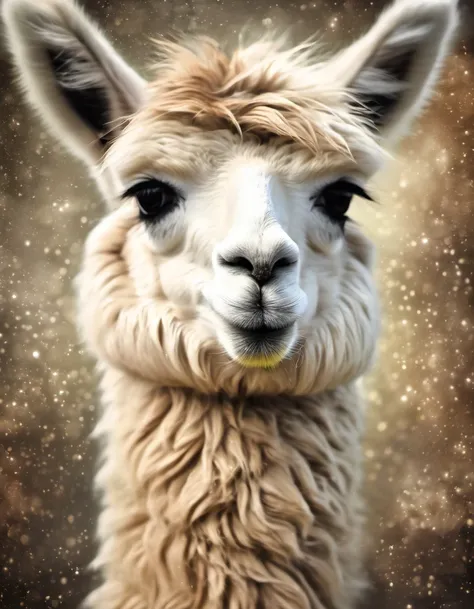 (masterpiece, best quality:1.2),  drawing of a cute alpaca in earthy tones,with subtle patterns and textures，invoking ancient wi...