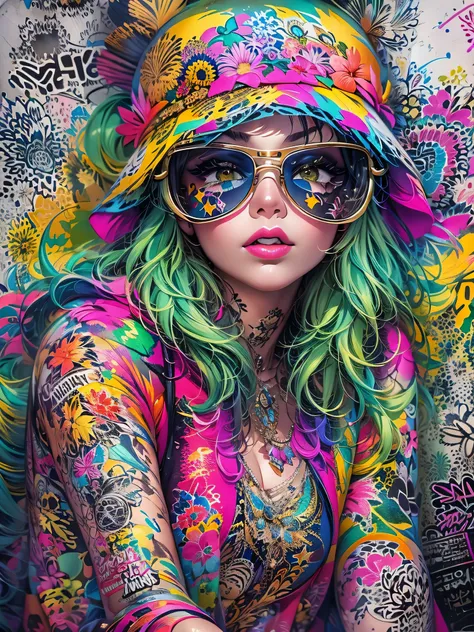 8k quality, watercolor painting, stylish design, (((the strongest beautiful girl of all time))), gal, stylish sunglasses, fashio...