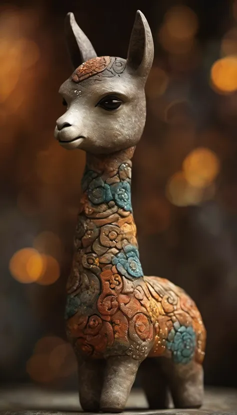 (masterpiece, best quality:1.2),  （paint an adorable alpaca sculpture in earthy tones），whole body，warmth，with subtle patterns an...