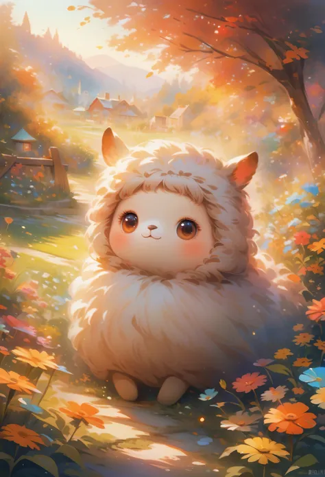 style, Vibrant colors, dreamy atmosphere, Layered composition, Intricate details, Warm rural background,(Brown Alpaca, Alpaca plush toy, Old Alpaca, Anthropomorphic alpacas, Fluffy,Solitary， big eyes,best quality,Super detailed,Reality), Soft texture, Comf...