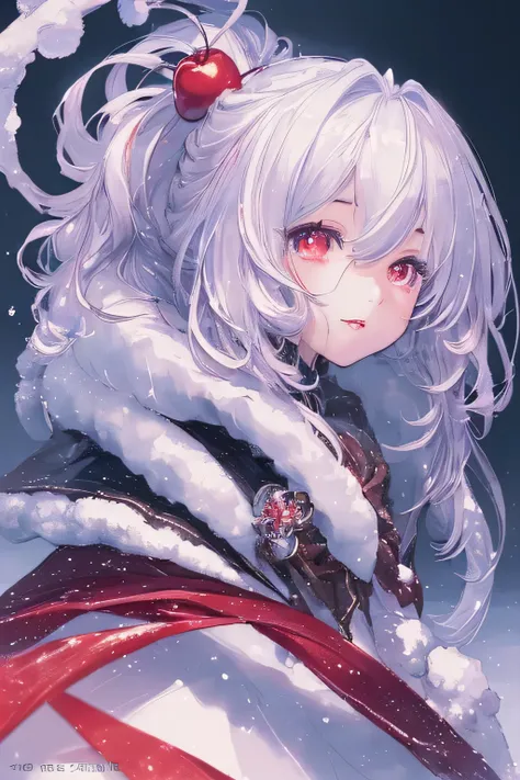 Winter Cherryのイメージをコンセプト、((masterpiece, highest quality)), High resolution, 8k, Cinematic Light, High Contrast, Written boundary depth, Strong brilliance, Detailed Background, One Girl, cute, Fine grain, Eyes sparkling, Detailed Iris,