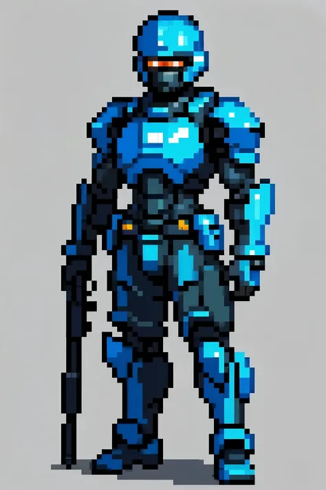 Man, A soldier from the future, helmet, Blue Neon, A machine gun in the hands