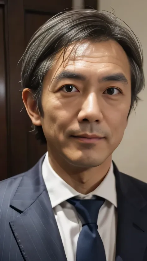 looking at the camera, 50 years old, Japanese Male, Short Hair, Gray Hair:1.2