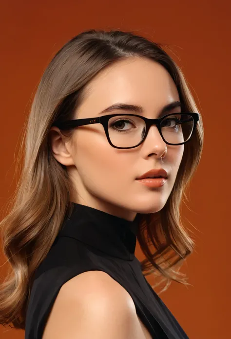 
A poised young model stands against a burnt orange backdrop, presenting a striking profile in high-end fashion attire, "Composition: upper body portrait, direct gaze, clean lines," "Camera: high-definition digital camera, portrait mode, tight framing," "L...