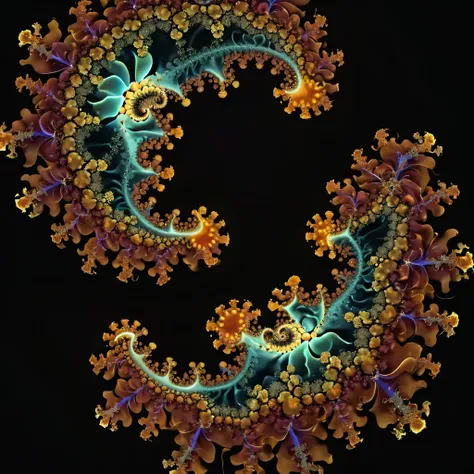 Dive deep into Mandelbrots fractal world, portraying a surreal fusion of his mathematical intricacies with the organic elements of a futuristic Eden.