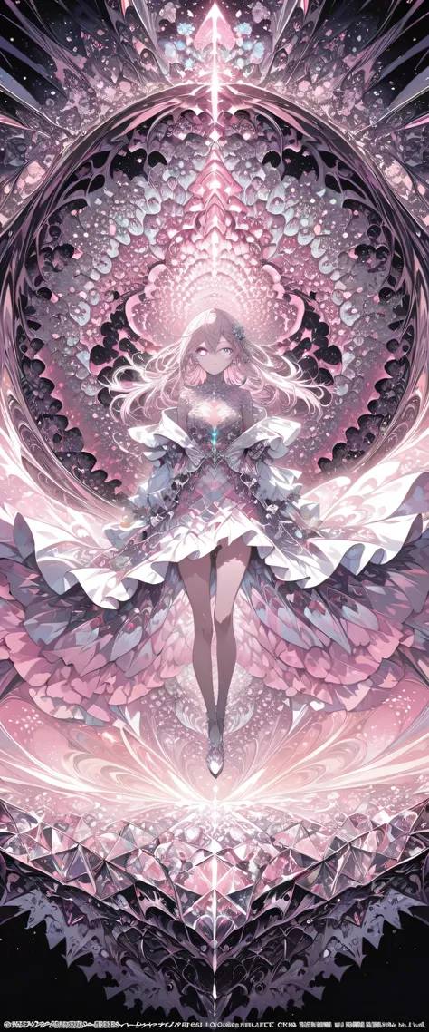 (Absurd, High resolution, Super detailed), One girl, alone, Highly detailed eyes, (Official Art, beauty and aesthetics: 1.2), (Fractal Art: 1.3), white pink color scheme, Most detailed