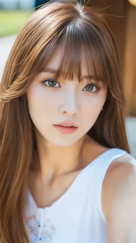 Best quality, 8k,  ,Masterpiece :1.3)), facing viewer,((full body1.2)) ,pretty woman, wide shot ,1girl, , selfie   , ,, Windmill  , brown hair  , bangs,ultra-detailed face, highly detailed lips, detailed eyes, double eyelid