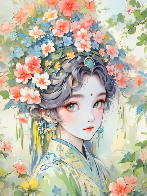 （detailed，high quality）beautiful portrait，garden scene，Art with coloring book page effect。The background should be completely white，And only the outline of the object should be visible。Artwork should have a line art style，Similar coloring book。It should ha...