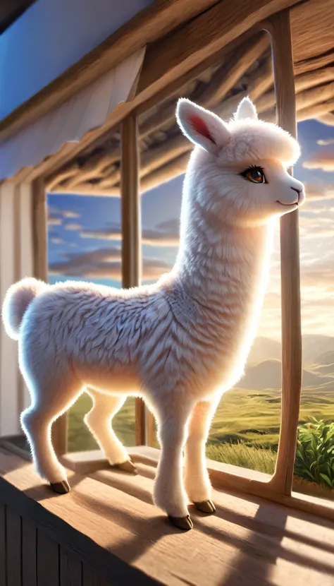 1 alpaca:white,solo,meadow background:andean humid plateau:highlands of the andes in south america, from southern peru to bolivi...