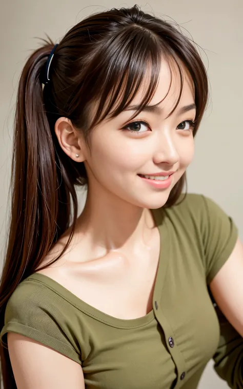 highest quality, figure, Ultra-detailed, finely, High resolution, 8K Wallpaper, 完璧なダイナミックな構figure, Beautiful Skin, (Big Eyes), 20 year old beautiful girl, Natural color lip, (Sexy pose), Mid chest, smile, Highly detailed face and skin texture, Detailed eye...